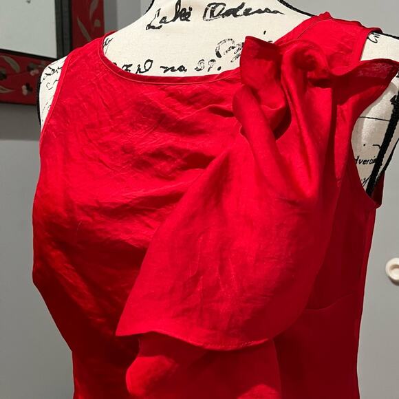 NEW Michael Kors Classic Flutter Draped Ruffle Crinkle Sleeveless Top Red 2 NWOT - Picture 4 of 16